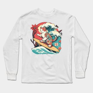 Japanese Surf Cat Long Sleeve T-Shirt